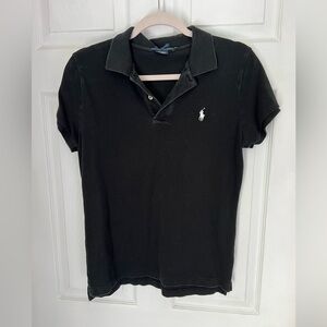 Women’s Vintage Ralph Lauren Black Skinny Polo Shirt, Size Large